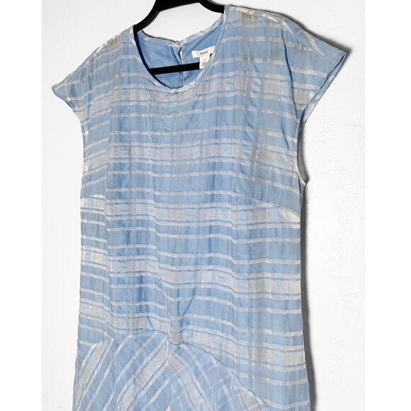 Lewit Womens Sheer Handkerchief Hem Plaid Crew Neck Midi Dress Light Blue Silver - Picture 5 of 12